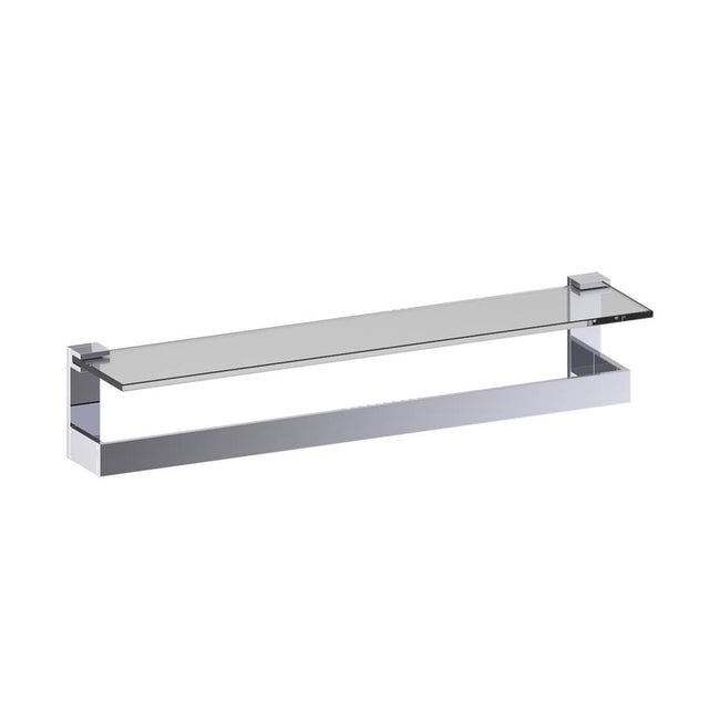 Kartners - BERLIN - 24-inch Frosted Glass Shelf with Bathroom Towel Bar-Polished Chrome - Polished Chrome