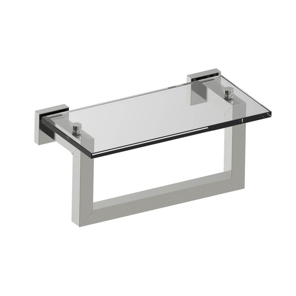 Kartners - LONDON - 10-inch Glass Shelf with Bathroom Towel Bar-Brushed Nickel - Brushed Nickel