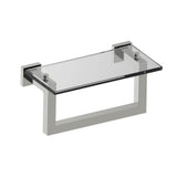 Kartners - LONDON - 10-inch Glass Shelf with Bathroom Towel Bar-Brushed Nickel - Brushed Nickel