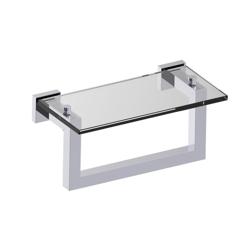 Kartners - LONDON - 10-inch Glass Shelf with Bathroom Towel Bar-Polished Chrome - Polished Chrome