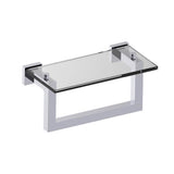 Kartners - LONDON - 10-inch Glass Shelf with Bathroom Towel Bar-Polished Chrome - Polished Chrome