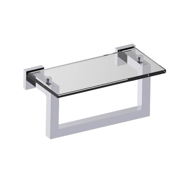Kartners - LONDON - 10-inch Glass Shelf with Bathroom Towel Bar-Polished Chrome - Polished Chrome