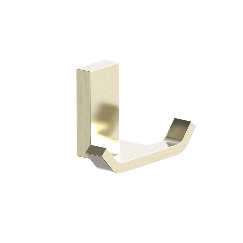 Kartners - COLOGNE - Double Prong Robe Hook-Brushed Brass - Brushed Brass