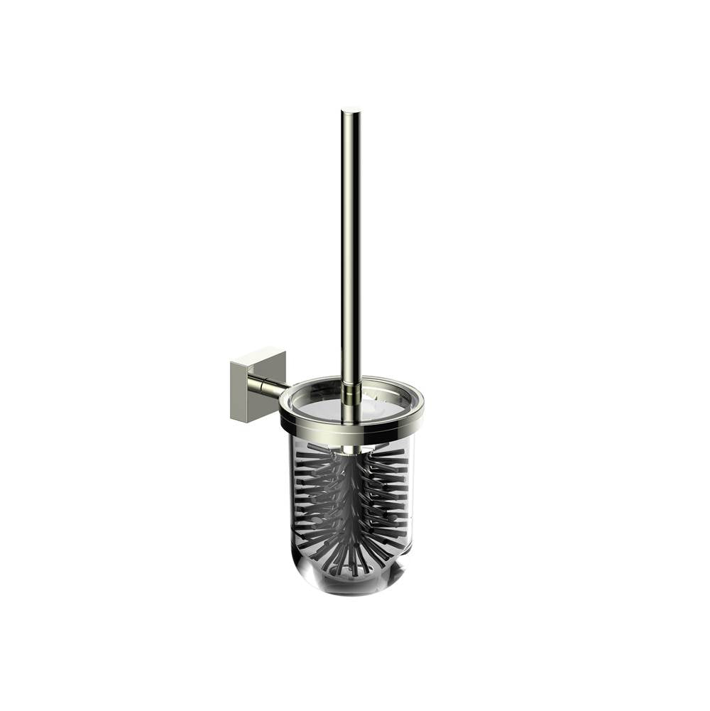Kartners - MADRID - Wall Mounted Toilet Brush Set with Frosted Glass-Polished Nickel - Polished Nickel