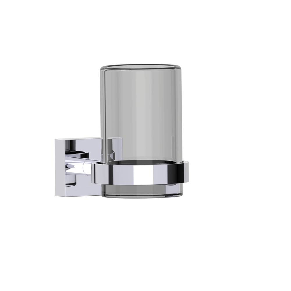 Kartners - MADRID - Wall Mounted Bathroom Tumbler Cup & Toothbrush Holder with Frosted Glass-Polished Chrome - Polished Chrome