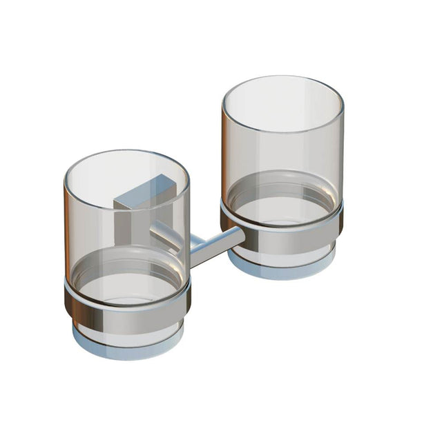 Kartners - MADRID - Double Bathroom Tumbler Cup & Toothbrush Holder -Polished Chrome - Polished Chrome