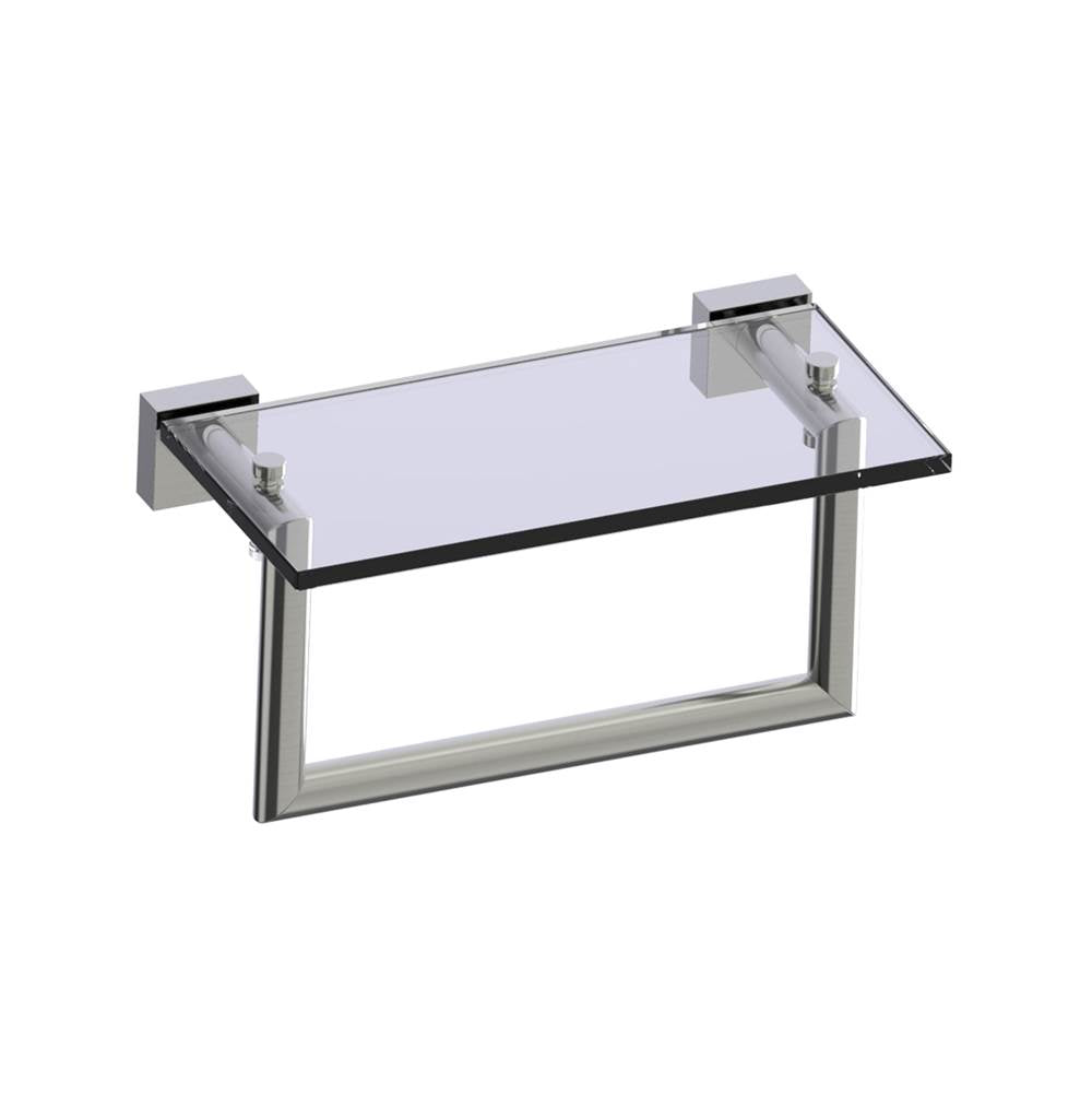 Kartners - MADRID - 10-inch Glass Shelf  with Towel Rail-Brushed Nickel - Brushed Nickel