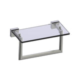 Kartners - MADRID - 10-inch Glass Shelf  with Towel Rail-Brushed Nickel - Brushed Nickel