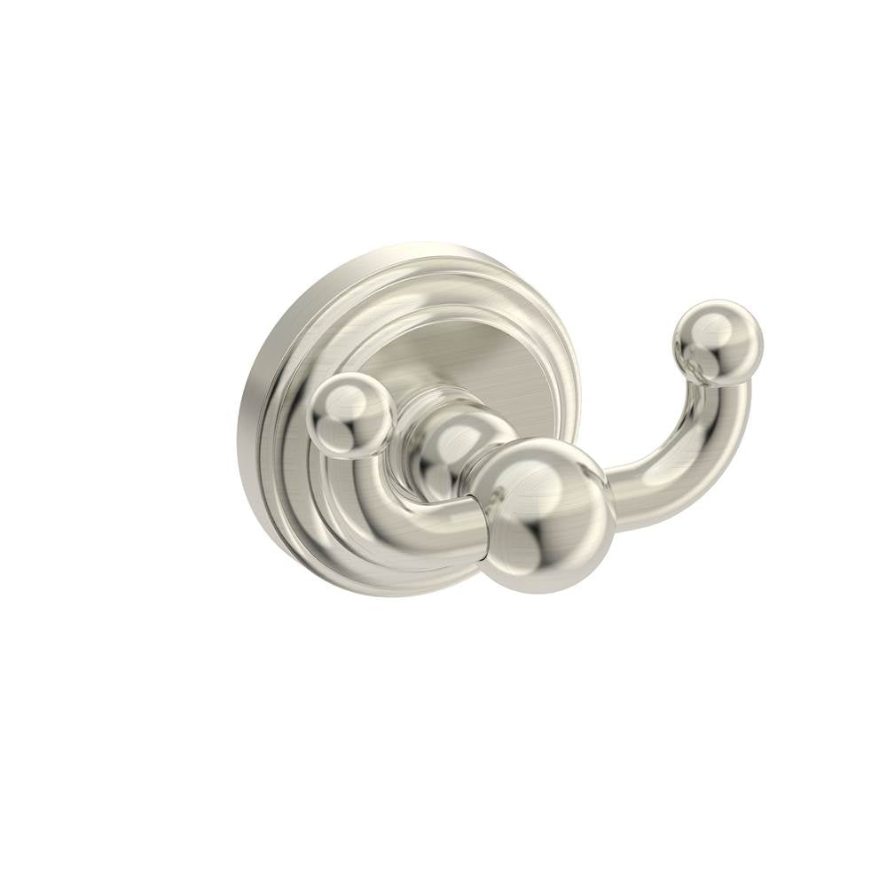 Kartners - FLORENCE - Double Prong Robe Hook Solid Back-Brushed Nickel - Brushed Nickel