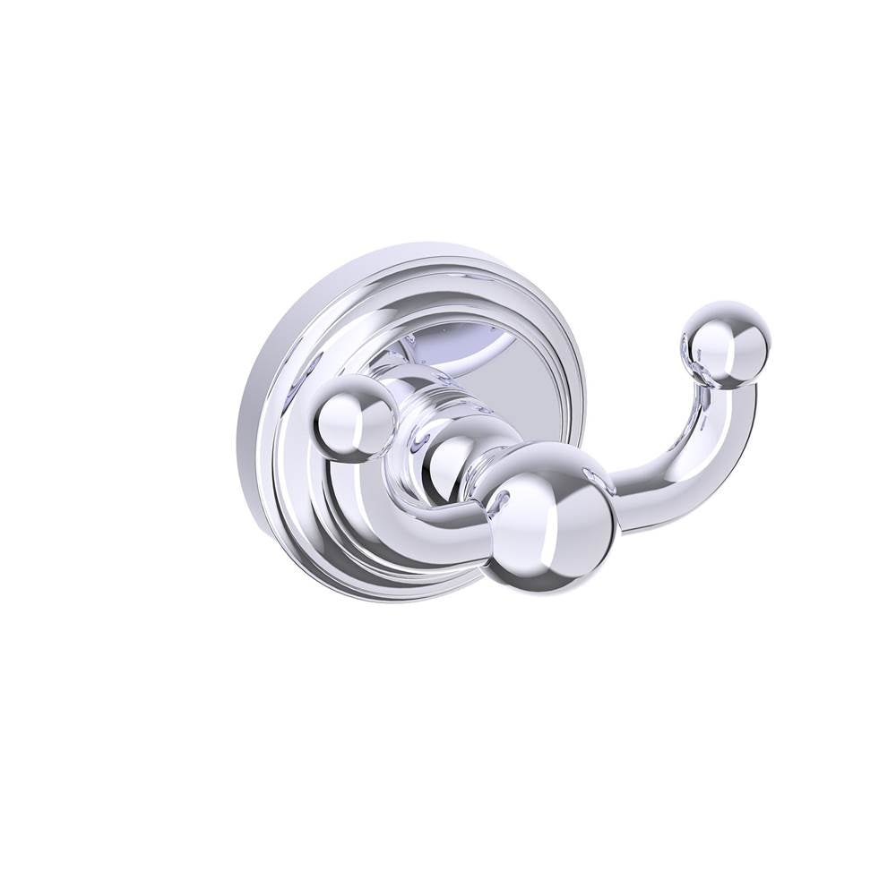 Kartners - FLORENCE - Double Prong Robe Hook Solid Back-Polished Chrome - Polished Chrome