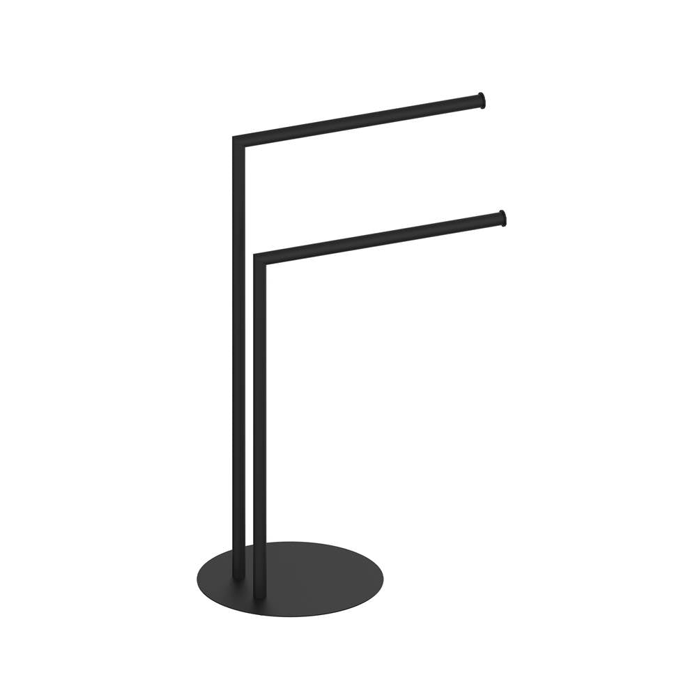 Kartners - Free Standing - Round Double Towel Rail-Matte Black - Matte Black