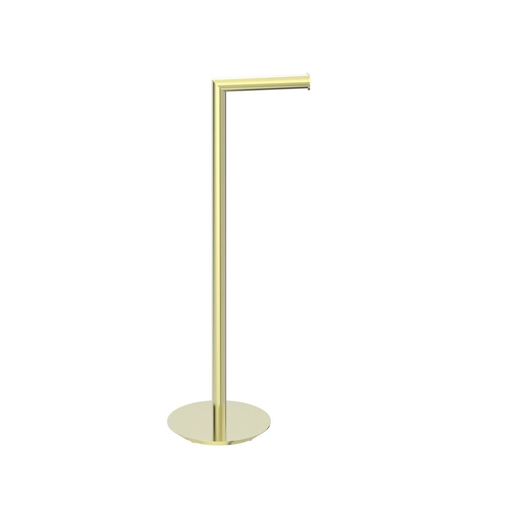 Kartners - Free Standing - Round Toilet Paper Holder-Brushed Brass - Brushed Brass