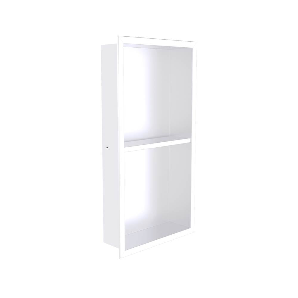 Kartners - Shower Niches - 12-inch x 24-inch Surface Mount Shower Niches with Double Shelf-Matte White - Matte White