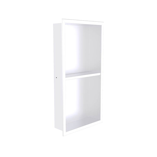 Kartners - Shower Niches - 12-inch x 24-inch Surface Mount Shower Niches with Double Shelf-Matte White - Matte White