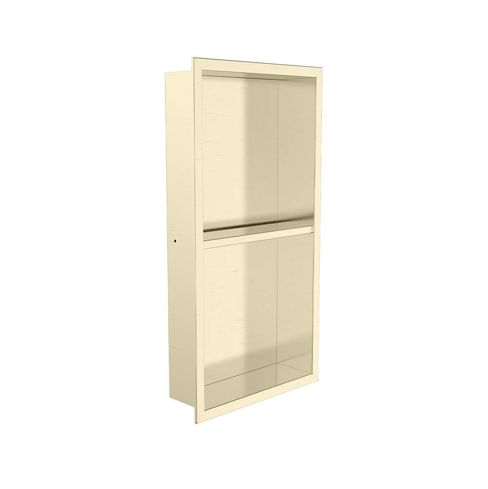 Kartners - Shower Niches - 12-inch x 24-inch Surface Mount Shower Niches with Double Shelf-Brushed Brass - Brushed Brass