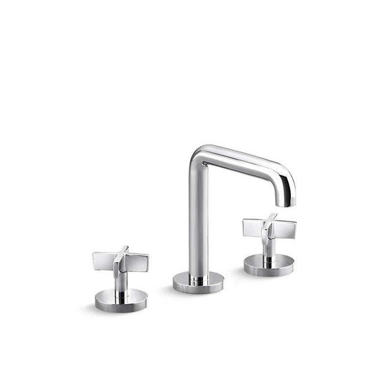 Kallista - OneE Basin Set, Tall Spout, Cross Handle - Unlacquered Brass