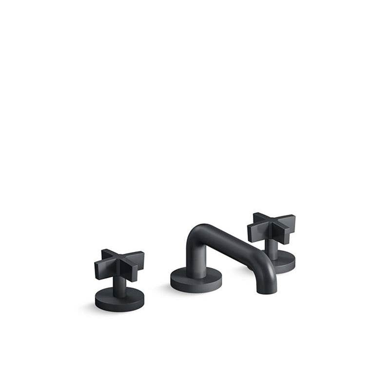 Kallista - OneE Basin Set, Low Spout, Cross Handle - Unlacquered Brass