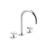 Kallista - OneE Basin Set, Gooseneck, Cross Handle - Unlacquered Brass