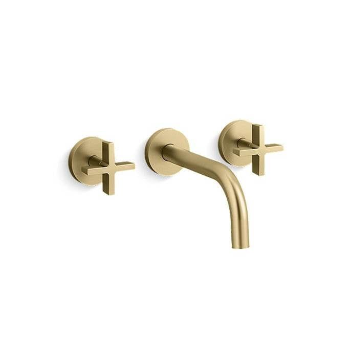 Kallista - OneE Wall Mnt Lav W/Cross & Short Spout - Brushed French Gold