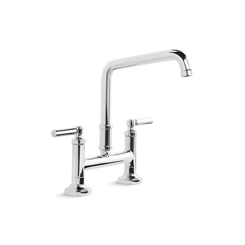 Kallista - QuincyE Bridge Faucet, Deck Mount - Unlacquered Brass