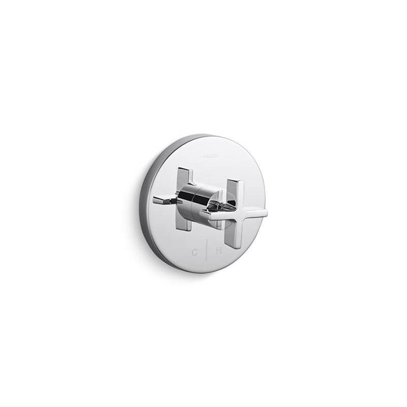 Kallista - OneE Thermo Trim, H&C, Cross Handle - Unlacquered Brass
