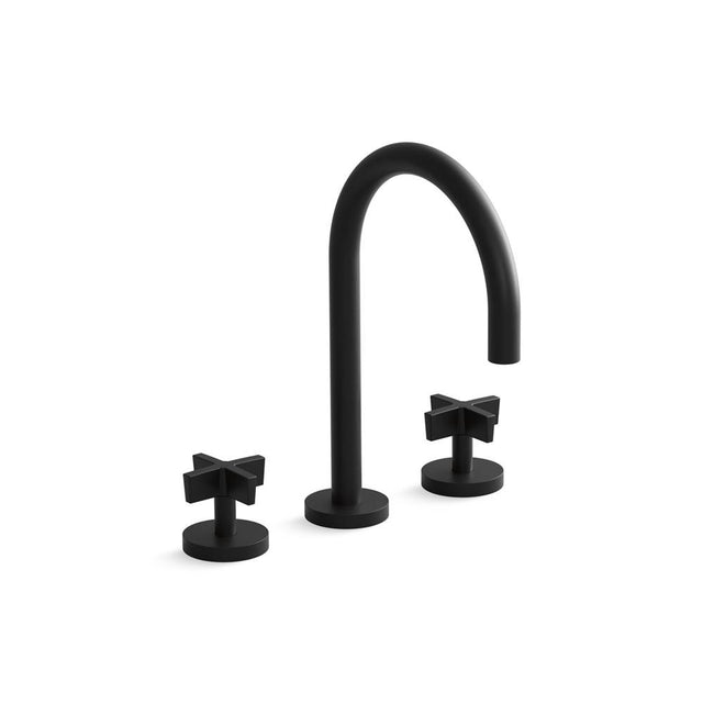 Kallista - OneE Basin Set, Gooseneck, Cross Handle - Matte Black