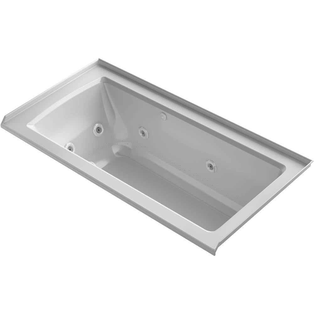 Kohler - Archer 60'' x 30'' alcove Heated BubbleMassageE air bath and whirlpool, right drain - Ice Grey