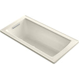 Kohler - Archer 60'' x 30'' drop-in Heated BubbleMassageE air bath with Bask heated surface - Biscuit