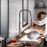 Purist Semi-professional kitchen sink faucet with three-function sprayhead