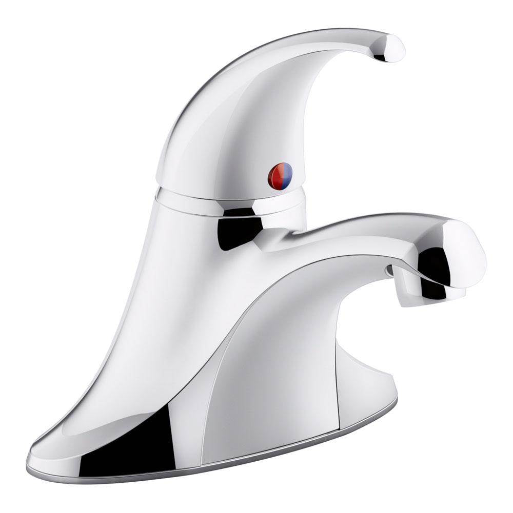 Kohler - Coralais Single-handle centerset bathroom sink faucet with 0.5 gpm vandal-resistant aerator and red/blue indicator, less drain - Polished Chrome