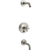 Kohler - Purist Rite-Temp bath and shower trim kit with push-button diverter and cross handle, without showerhead - Vibrant Brushed Nickel