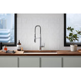 Purist Semi-professional kitchen sink faucet with three-function sprayhead