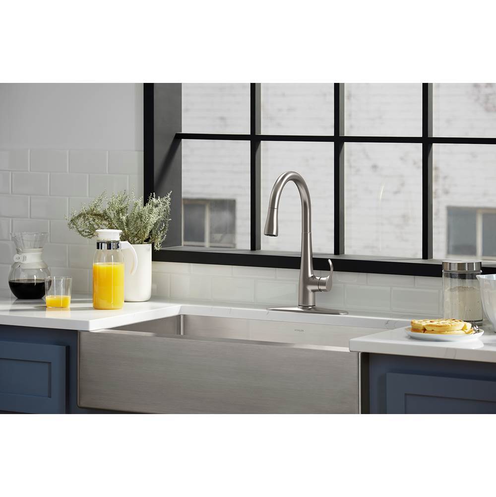 Simplice Touchless pull-down kitchen sink faucet with three-function sprayhead