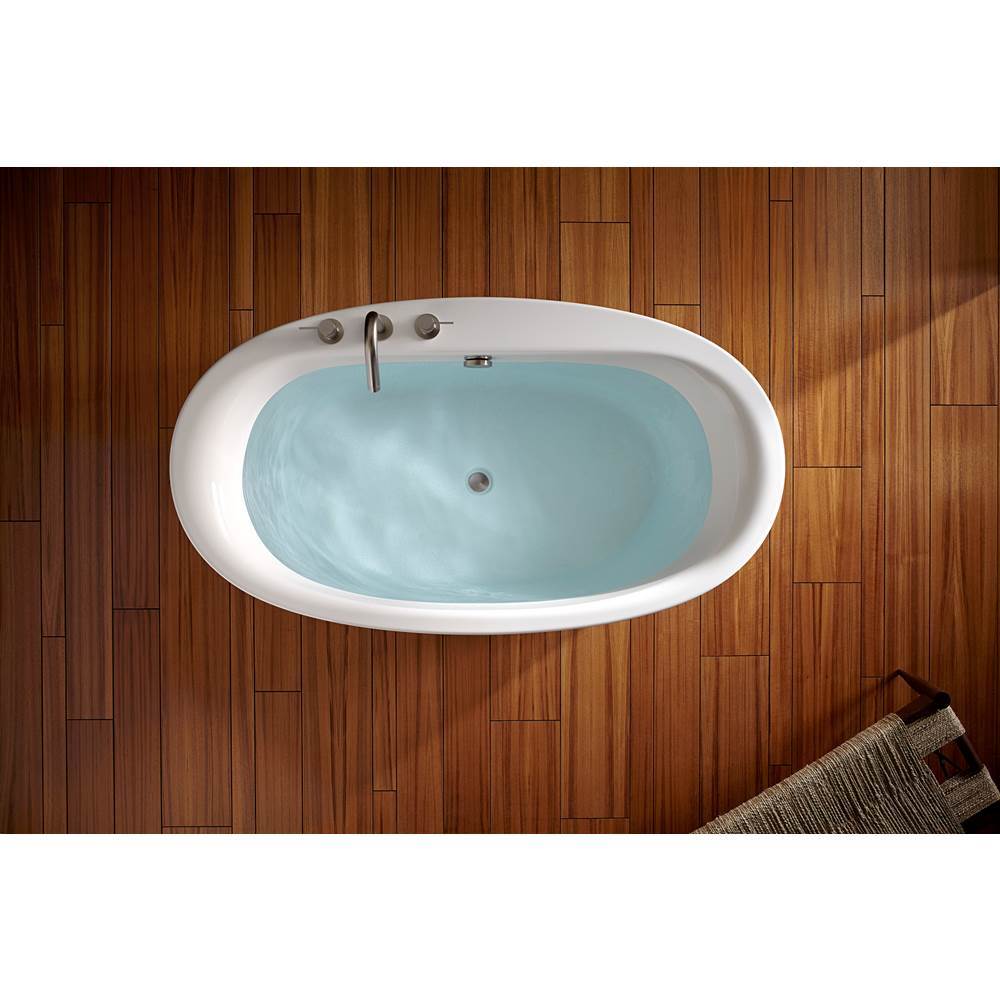 Sunstruck 60'' x 34'' freestanding bath with straight shroud