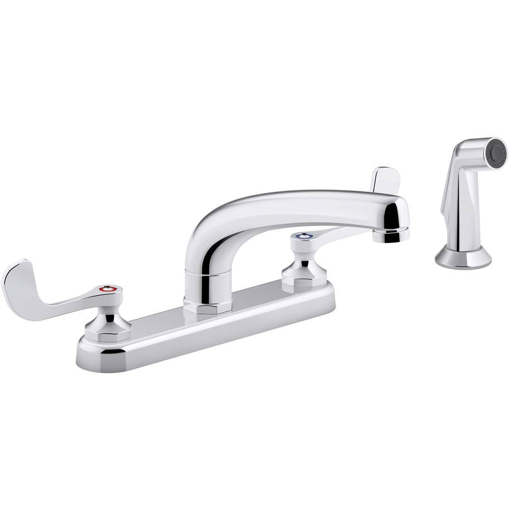 Kohler - Triton Bowe 1.5 gpm kitchen sink faucet with 8-3/16'' swing spout, matching finish sidespray, aerated flow and wristblade handles - Polished Chrome