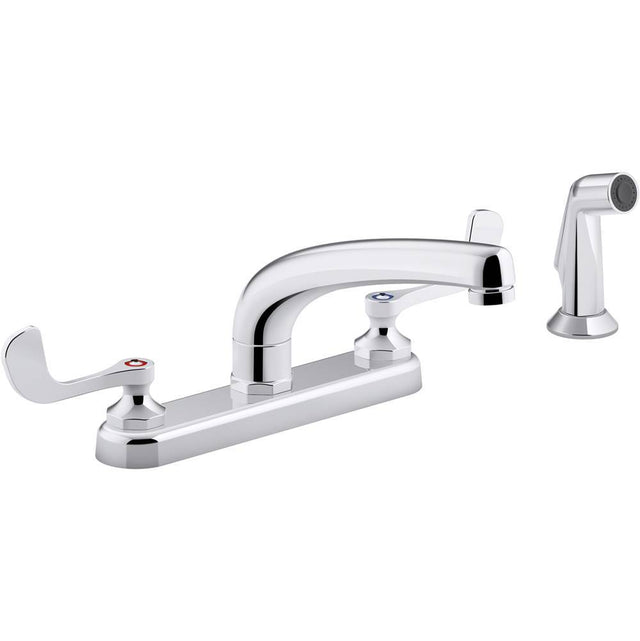 Kohler - Triton Bowe 1.5 gpm kitchen sink faucet with 8-3/16'' swing spout, matching finish sidespray, aerated flow and wristblade handles - Polished Chrome