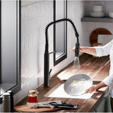 Purist Semi-professional kitchen sink faucet with three-function sprayhead