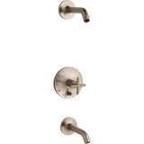 Kohler - Purist Rite-Temp bath and shower trim kit with push-button diverter and cross handle, without showerhead - Vibrant Brushed Bronze