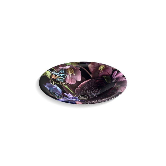 Kohler - Dutchmaster Midnight FloralE Carillon 17-3/4'' round drop-in bathroom sink, no overflow - Midnight Floral