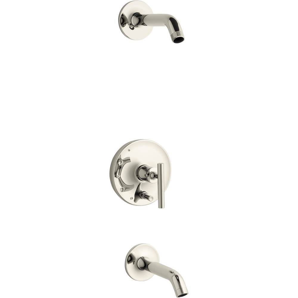 Kohler - Purist Rite-Temp bath and shower trim kit with push-button diverter and lever handle, without showerhead - Vibrant Polished Nickel