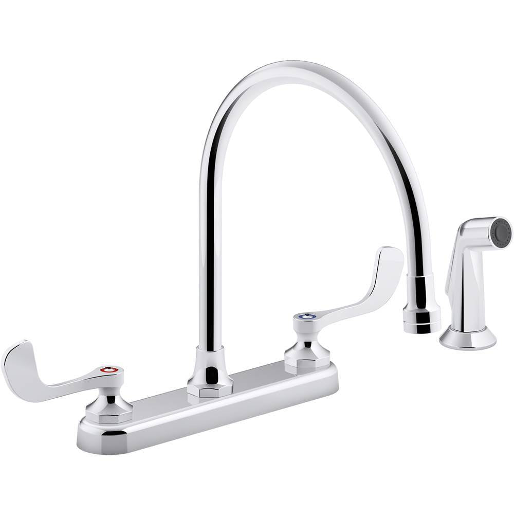 Kohler - Triton Bowe 1.5 gpm kitchen sink faucet with 9-5/16'' gooseneck spout, matching finish sidespray, aerated flow and wristblade handles - Polished Chrome
