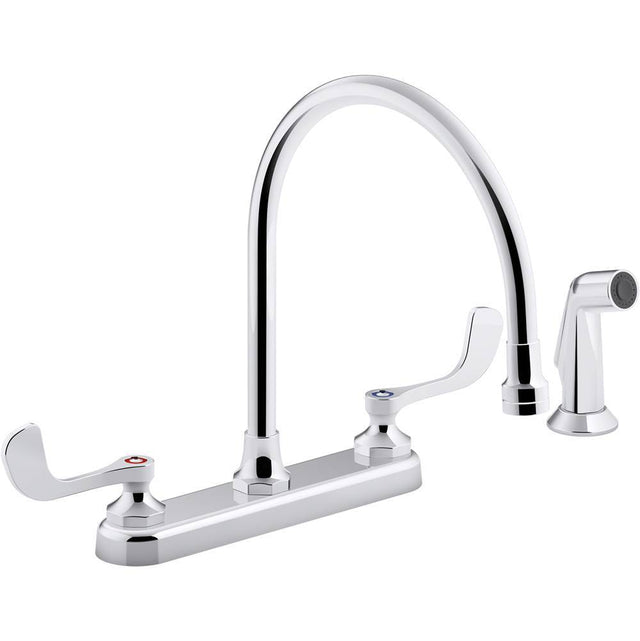 Kohler - Triton Bowe 1.5 gpm kitchen sink faucet with 9-5/16'' gooseneck spout, matching finish sidespray, aerated flow and wristblade handles - Polished Chrome
