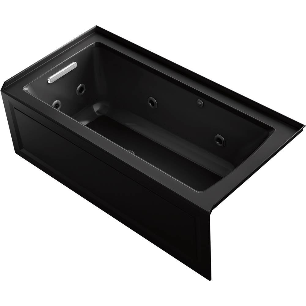 Kohler - Archer 60'' x 30'' alcove Heated BubbleMassageE air bath and whirlpool, left drain - Black
