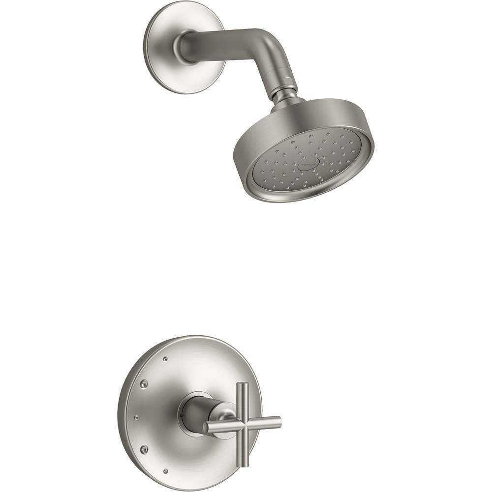 Kohler - Purist Rite-Temp shower trim kit with cross handle, 1.75 gpm - Vibrant Brushed Nickel