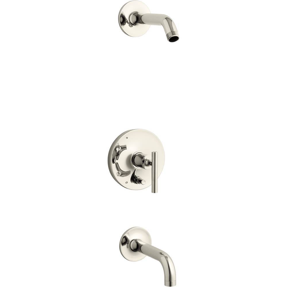 Kohler - Purist Rite-Temp bath and shower trim kit with push-button diverter and lever handle, without showerhead - Vibrant Polished Nickel