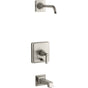 Kohler - Pinstripe Pure Rite-Temp bath and shower trim kit with push-button diverter and lever handle, without showerhead - Vibrant Brushed Nickel