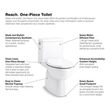 Reach One-piece compact elongated toilet with skirted trapway, 1.28 gpf