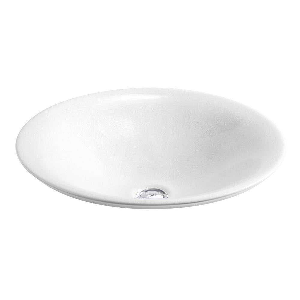 Kohler - SartorialE Paisley Carillon 17-1/2'' round drop-in bathroom sink, no overflow - White Sartorial Paisley