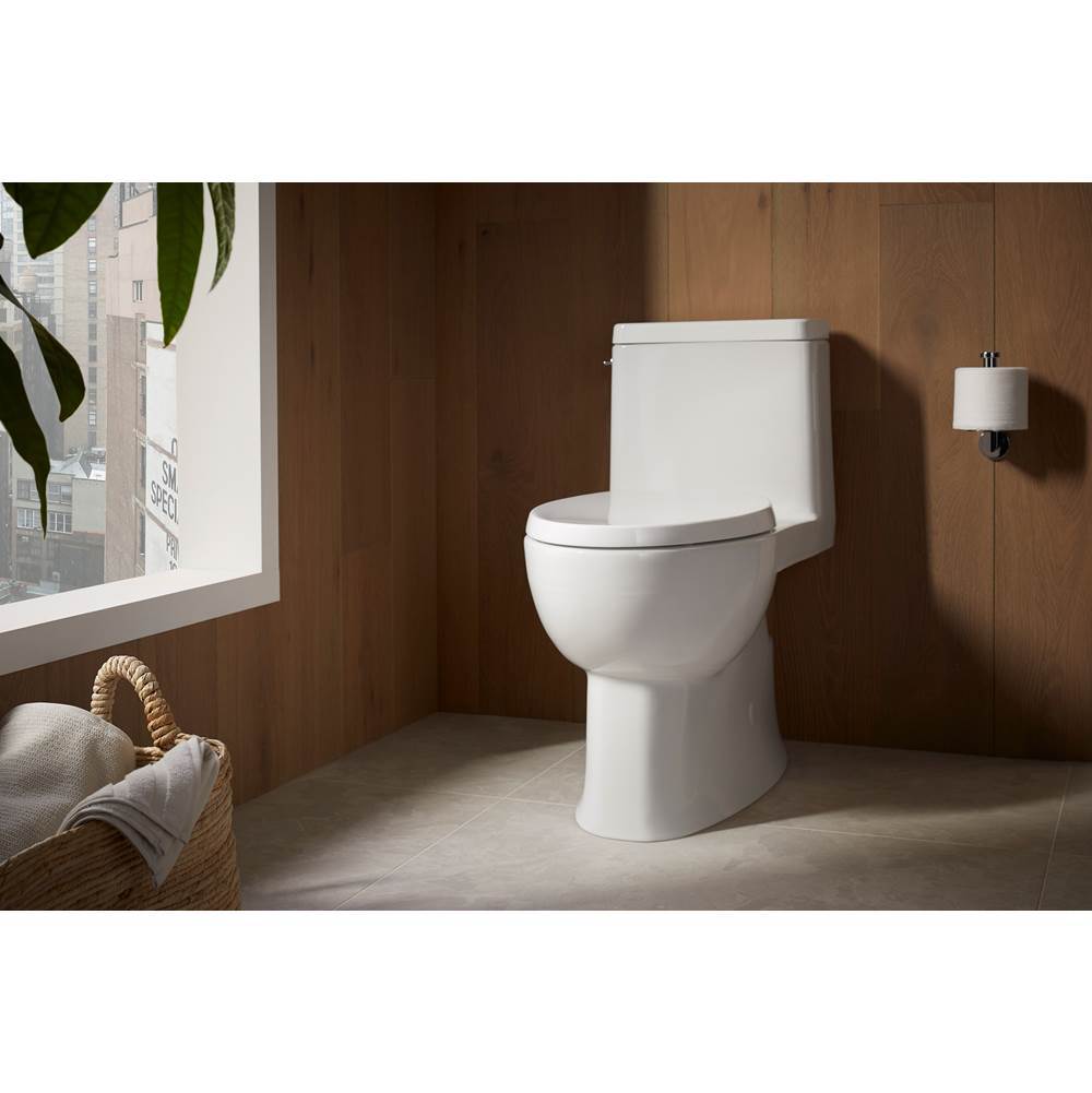 Reach One-piece compact elongated toilet with skirted trapway, 1.28 gpf
