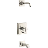 Kohler - Pinstripe Pure Rite-Temp bath and shower trim kit with push-button diverter and cross handle, without showerhead - Vibrant Polished Nickel